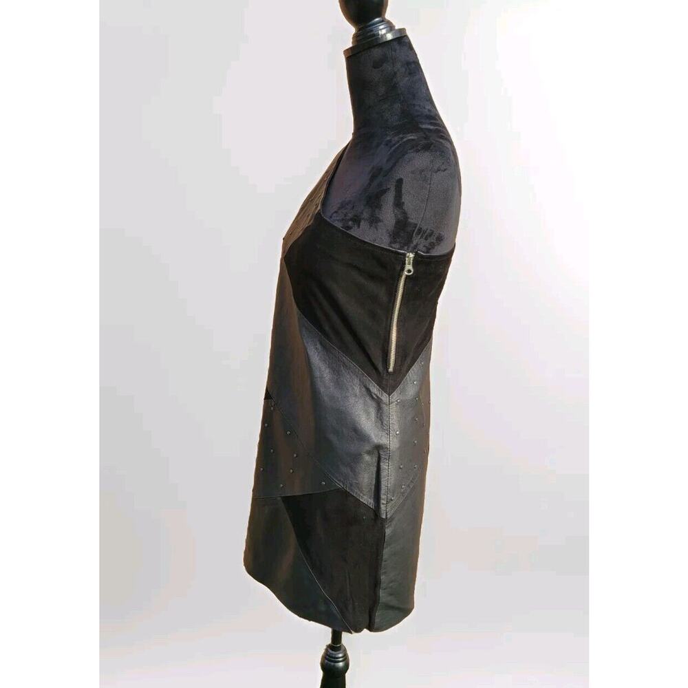 maria cher one shoulder studded leather Patchwork dress size 3 - Picture 3 of 8